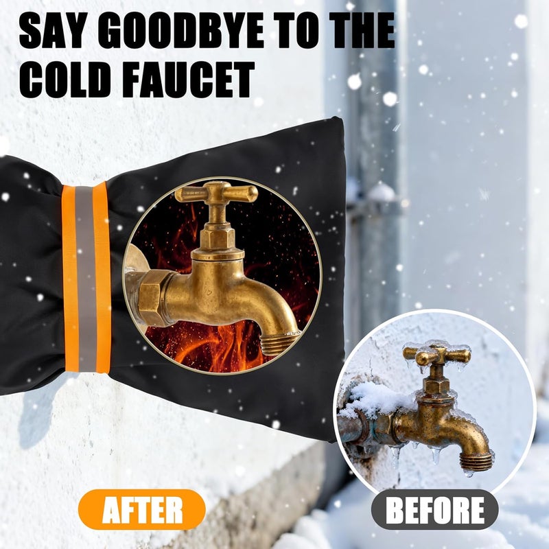 LLWAN 4 Pack Outdoor Faucet Covers for Winter, 6.7" W x 8.3" H Outdoor Water Faucet Cover Socks for Winter Freeze Protection Pipe Reusable Waterproof Insulated Spigot Covers with Reflective Strips, Black - Image 4